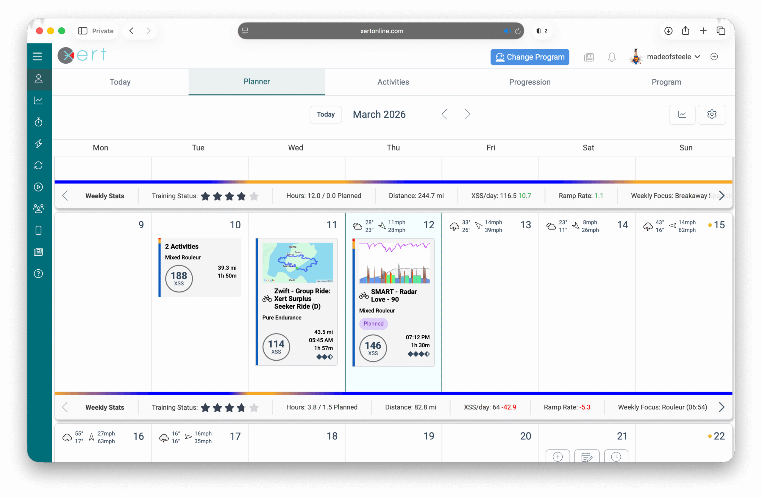 Plan workouts in the fitness planner