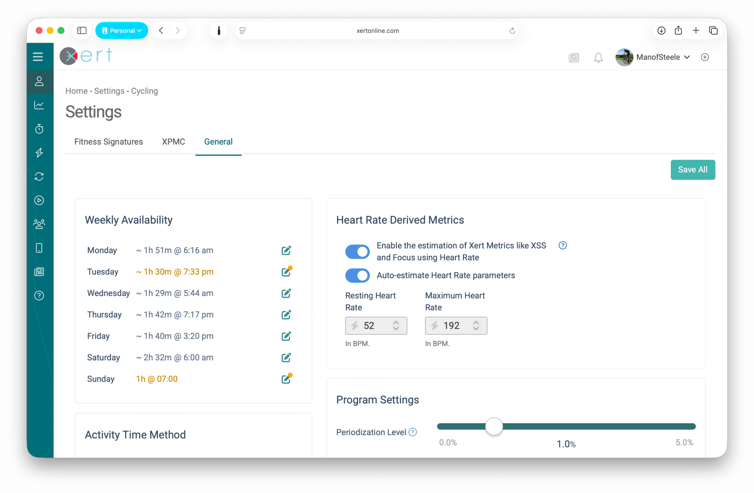 Adjust availability from profile settings