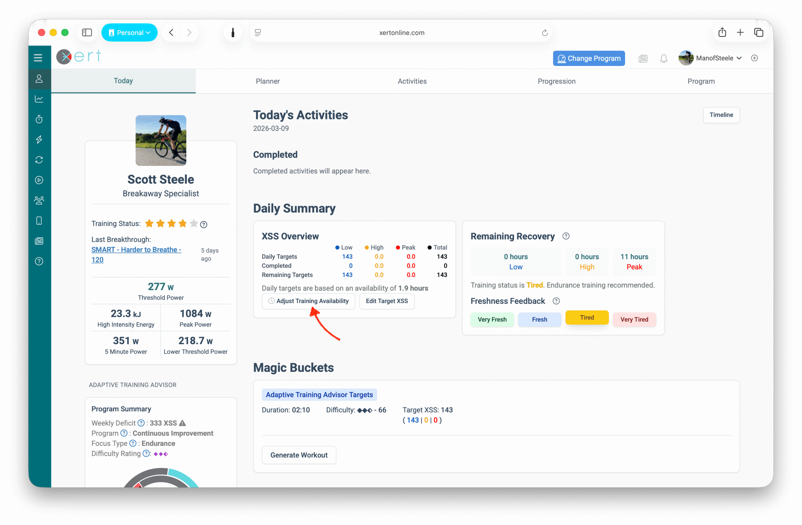 Adjust availability from Today Page