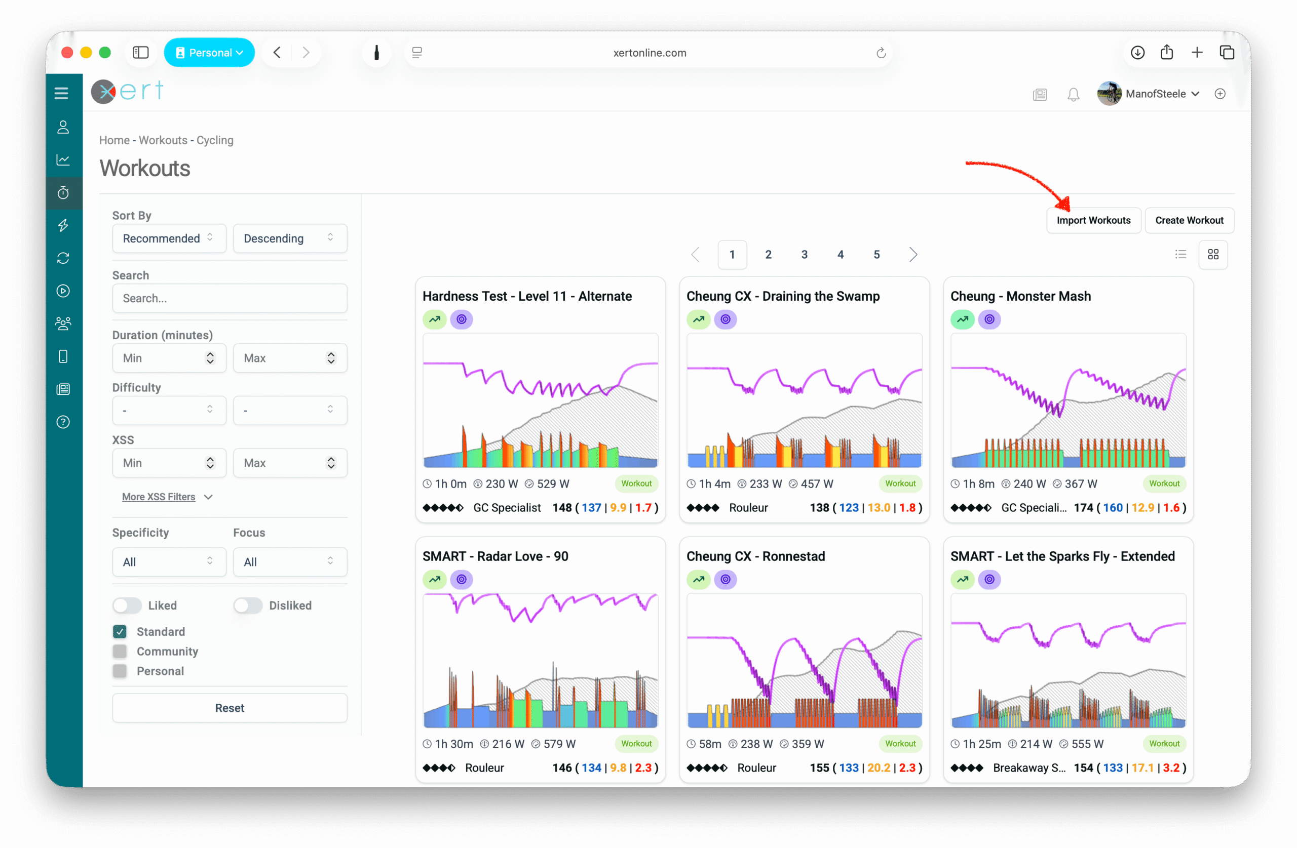 Import your workouts from the WORKOUTS page
