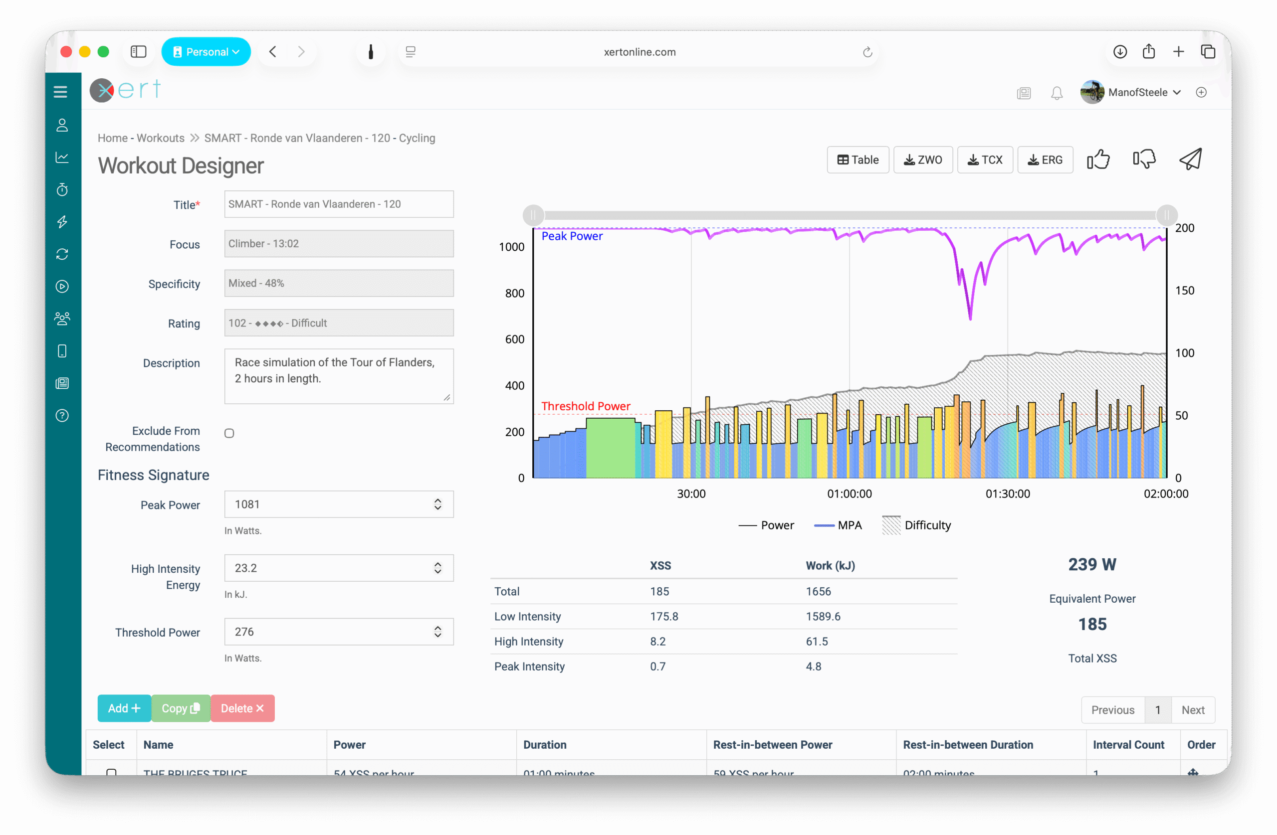 Imported workouts can be opened and modified in the workout designer