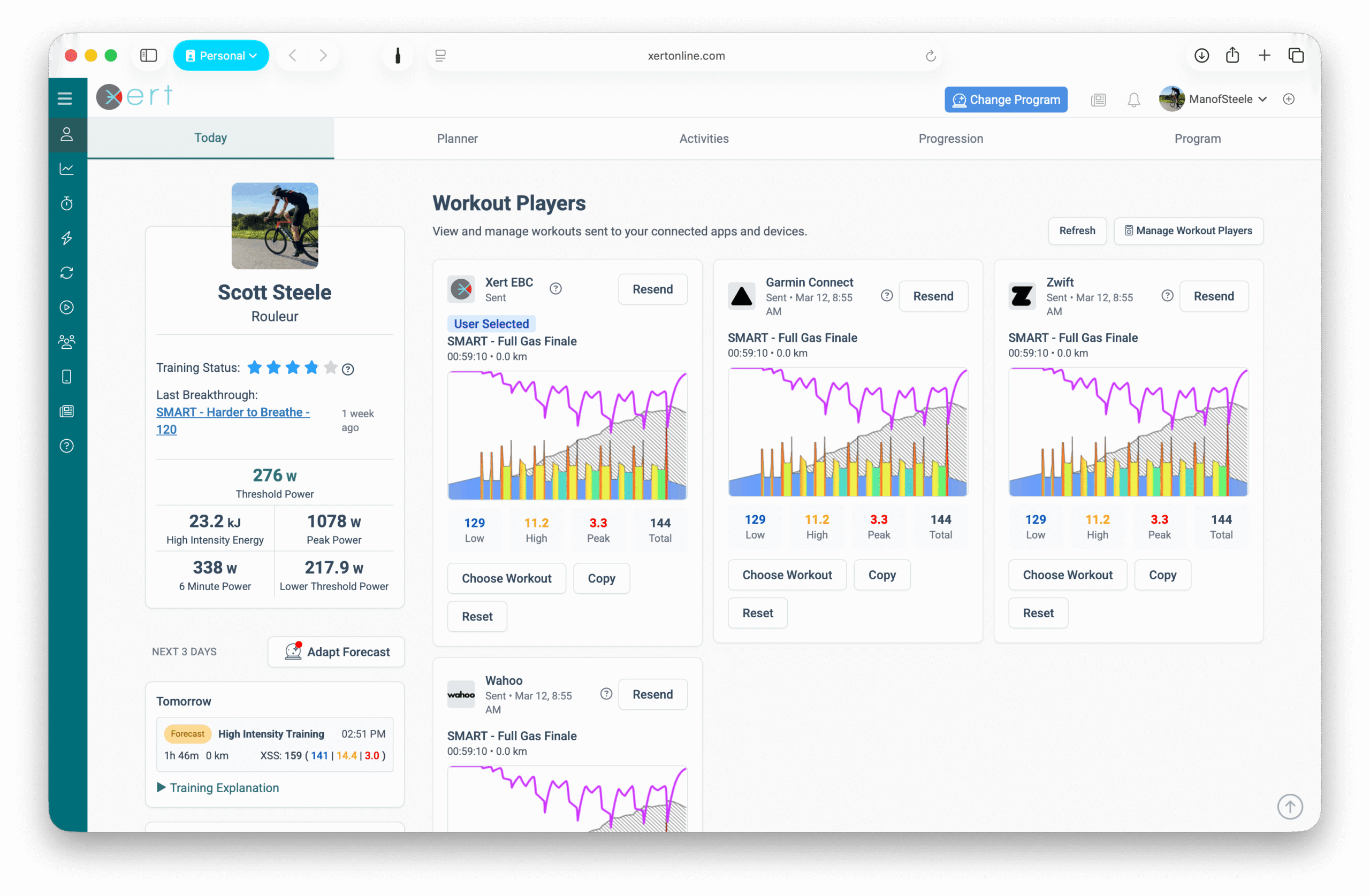 Send workouts from the Today Page