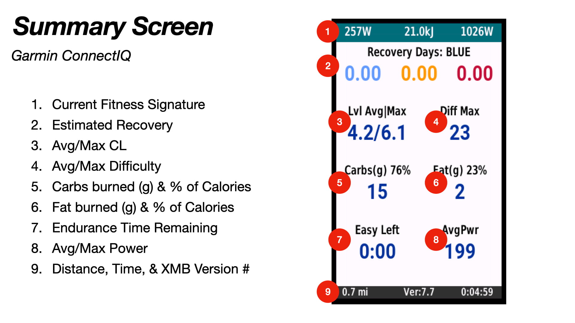 XMB Summary Screen on Garmin