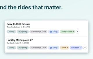 Activity cards showing Group, Event and custom bike tags